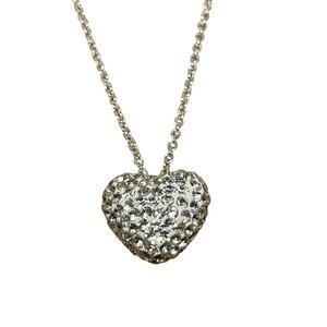 Silver Plated Crystal Heart Pendant Necklace 40" Elegant Stunning Trendy Vday